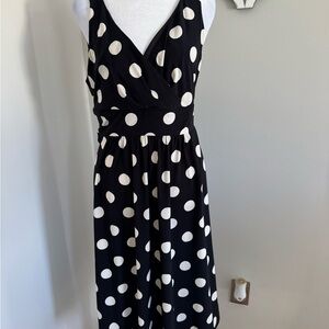 Chaps Black and White Polka Dot Midi Wrap Dress